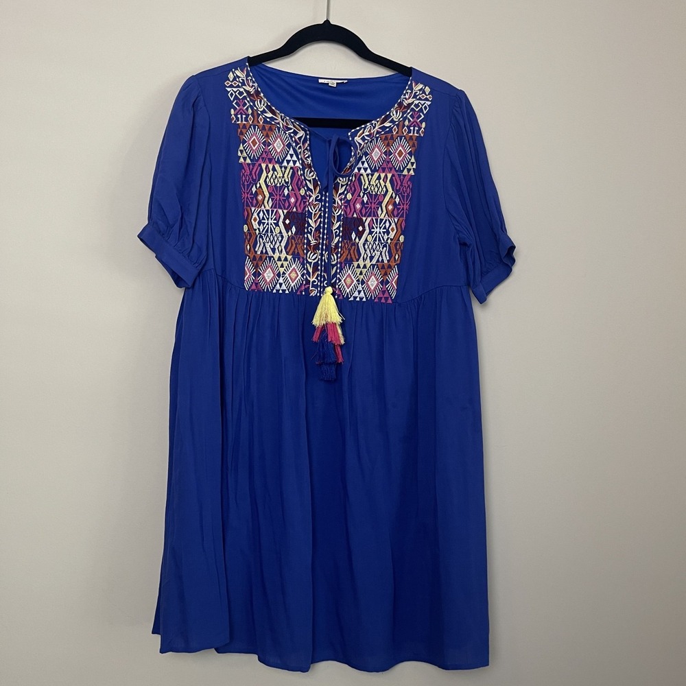 Jodifl Boho Embroidered Tassel Babydoll Tunic Mini Southwestern Festival Sz S